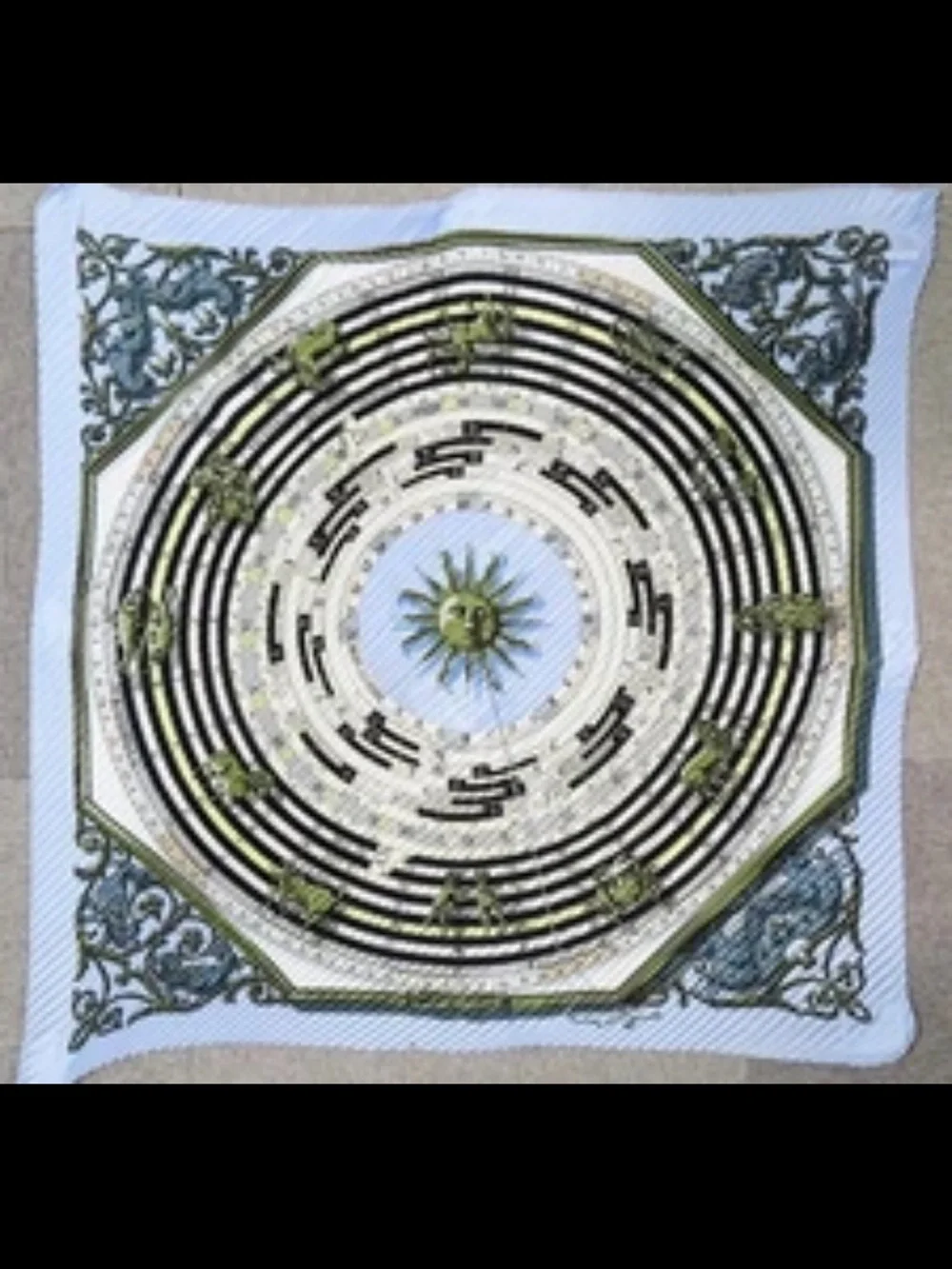 Hermes Pleated Silk Scarf in Sky Blue and Olive